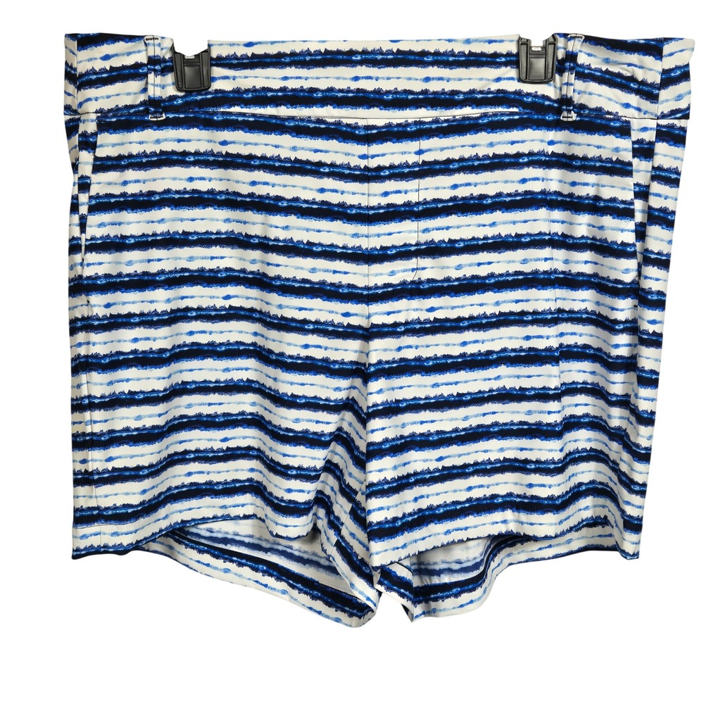 Spanx Sunshine Shorts 6 Inch Blue White Stripe Print Coastal Summer Womens 1X